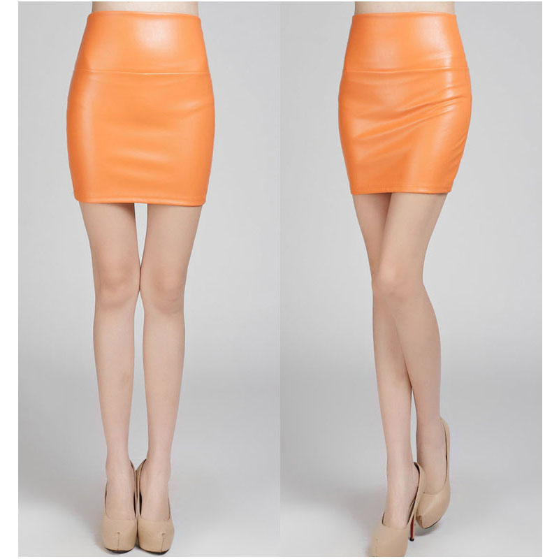 Orange Fashion PU Faux Leather Skirt Bodycon High Waist Pencil ...